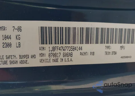 2007 Jeep Compass Sport from USA, damaged, VIN 1J8FF47W77D584144